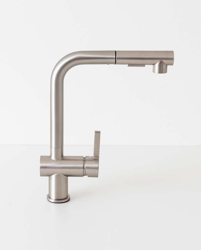 Robinet de cuisine Maeve aspect inox-look brossé avec bec extractible