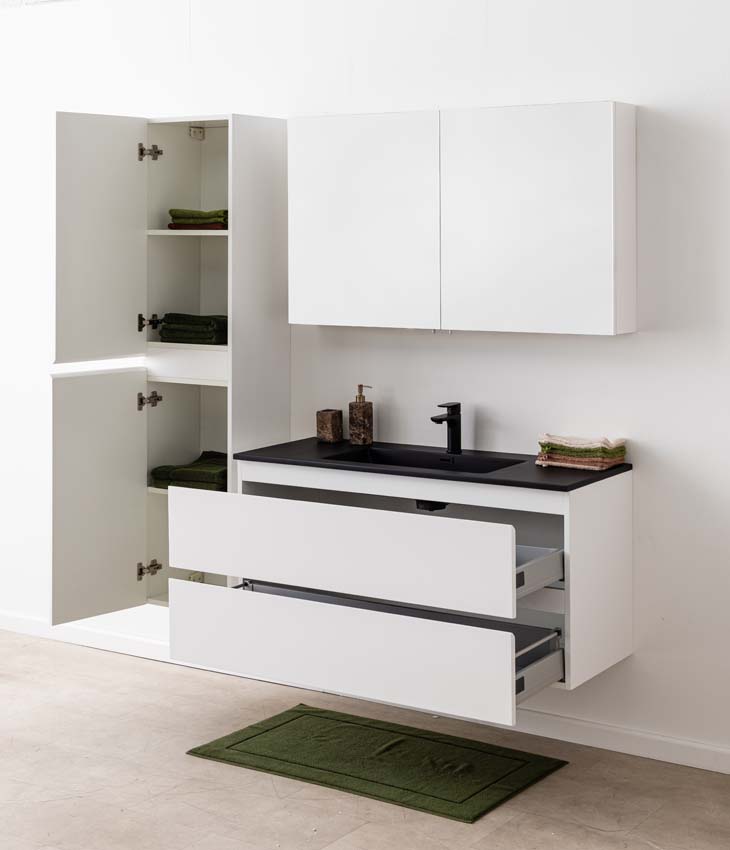 Badkamermeubel Tibo wit met enkele wastafel mat zwart 120cm