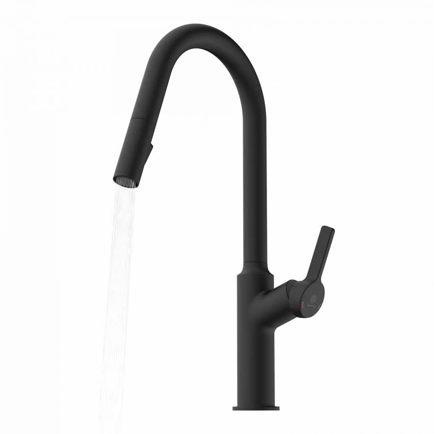 Robinet de cuisine Wasserwerk WK 12 noir mat avec bec extractible