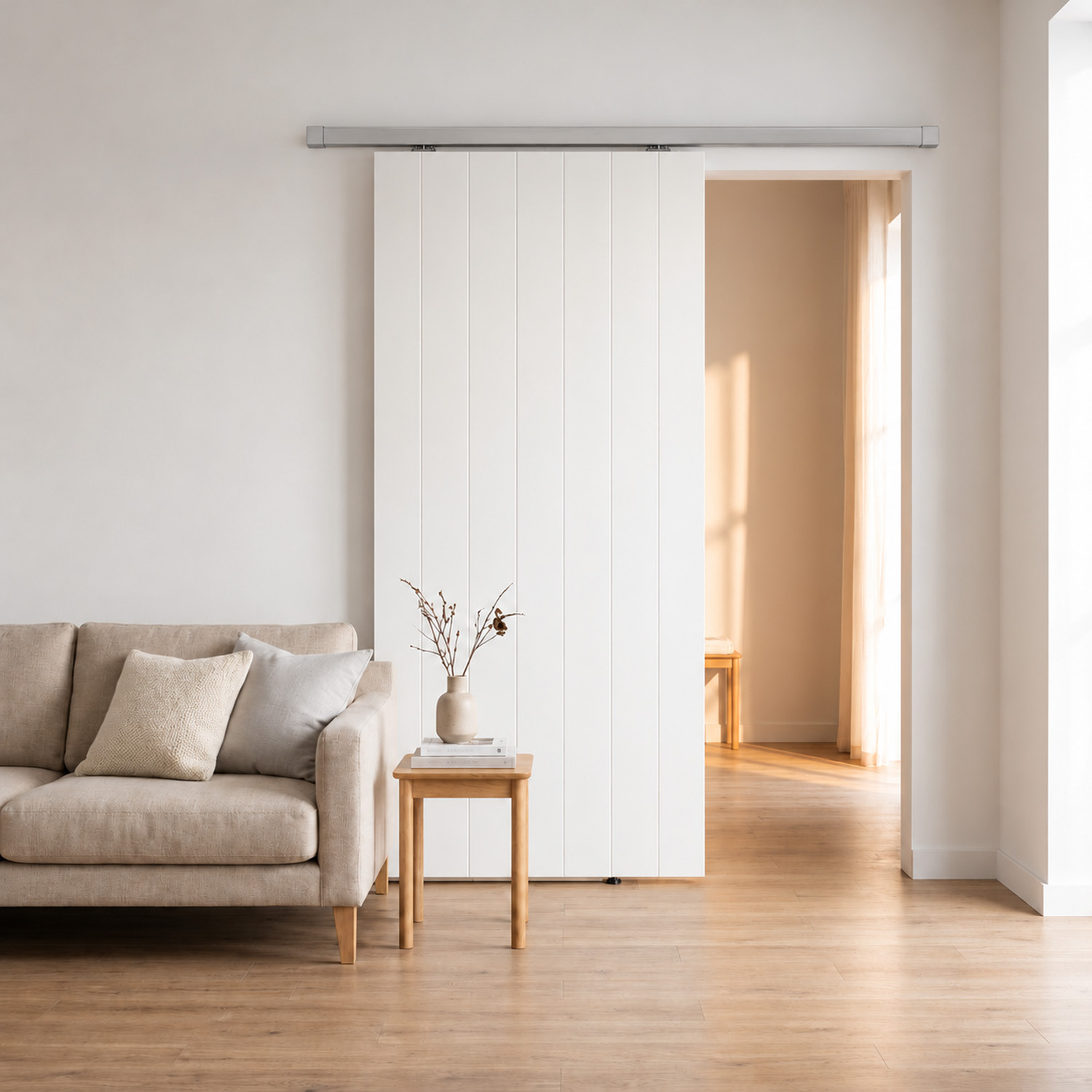 Porte coulissante simple à peindre complète Titus 93x211,5cm + rail inox