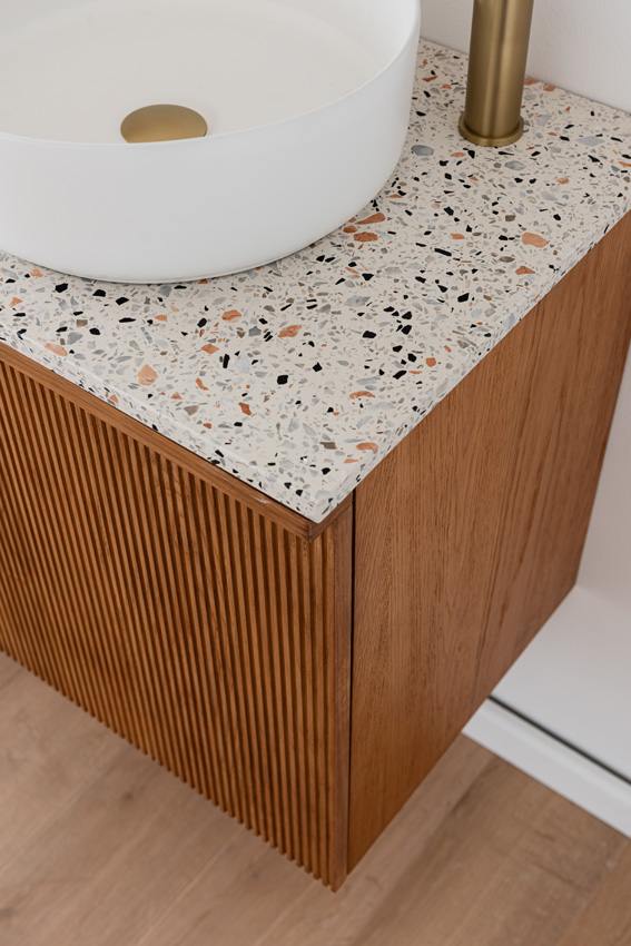 Meuble de salle de bains Fae chêne suspendu avec double plan de travail terrazzo 120cm