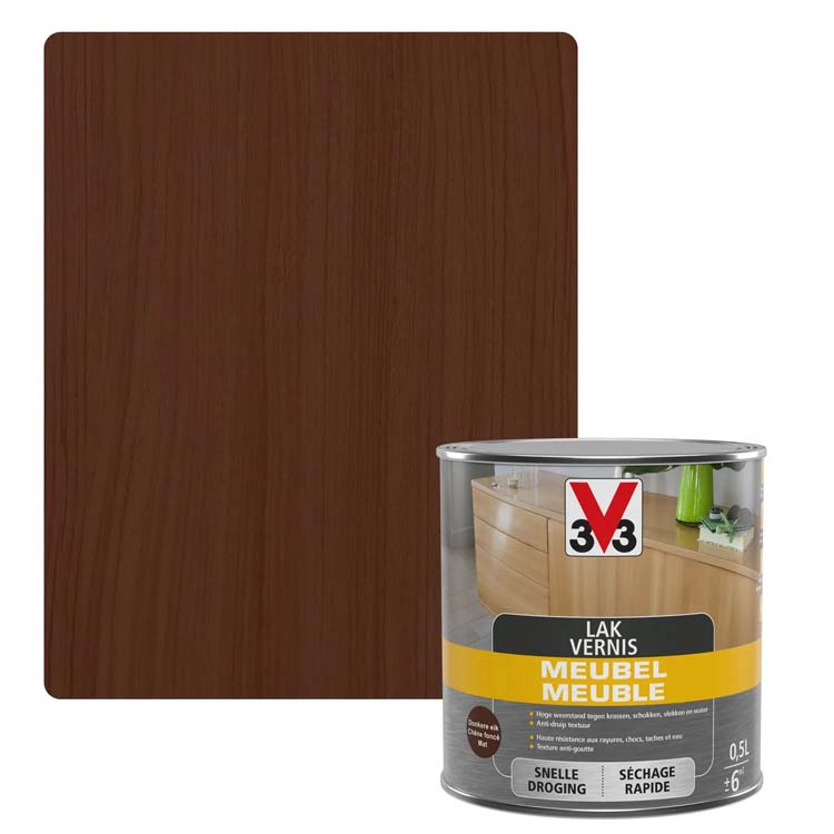 V33 laque pour meuble chêne foncé mat 0,5l