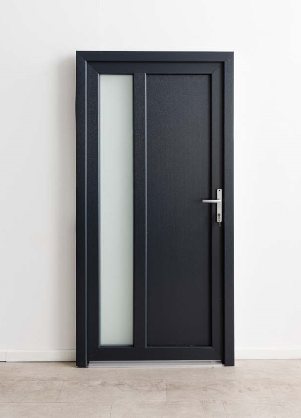 Porte extérieure Lumeo PVC vitrage mat anthracite/blanc 1000x2000mm droite