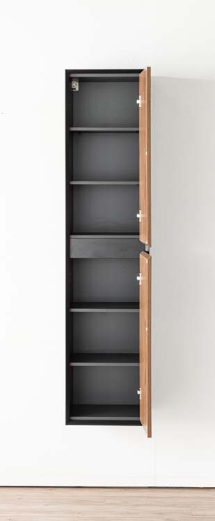 Kolomkast Justin mat zwart/notelaar hangend 170x40x35cm