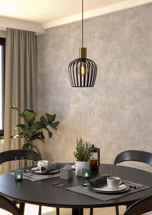 Hanglamp - staal - Ø20cm - dimbaar - E27 - 40W - excl lamp - zwart/goud
