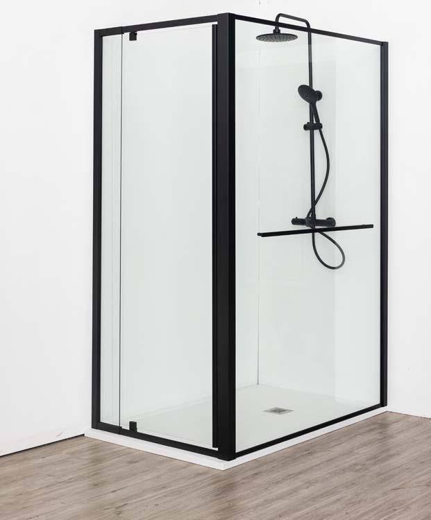 Paroi de douche fixe Urian 137-139x200cm avec porte-serviettes noir Paroi de douche fixe Urian 137-139x200cm avec porte-serviettes noir