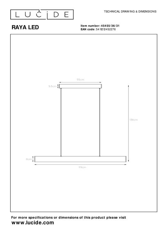 Lucide RAYA LED - Suspension - LED Dim. - 1x36W 2700K - Blanc