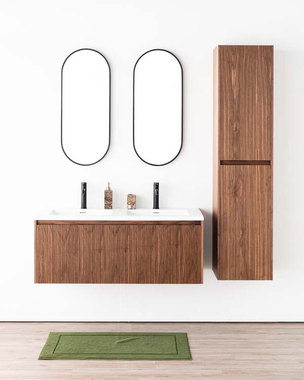 Meuble salle de bain Warren noyer 1200 mm vasque blanc mat
