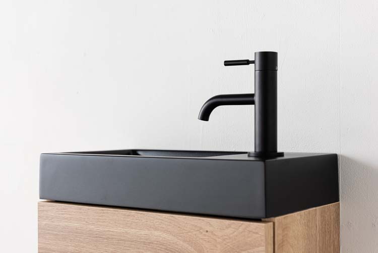 Toiletmeubel Domino eik wastafel mat zwart 45x40x22cm