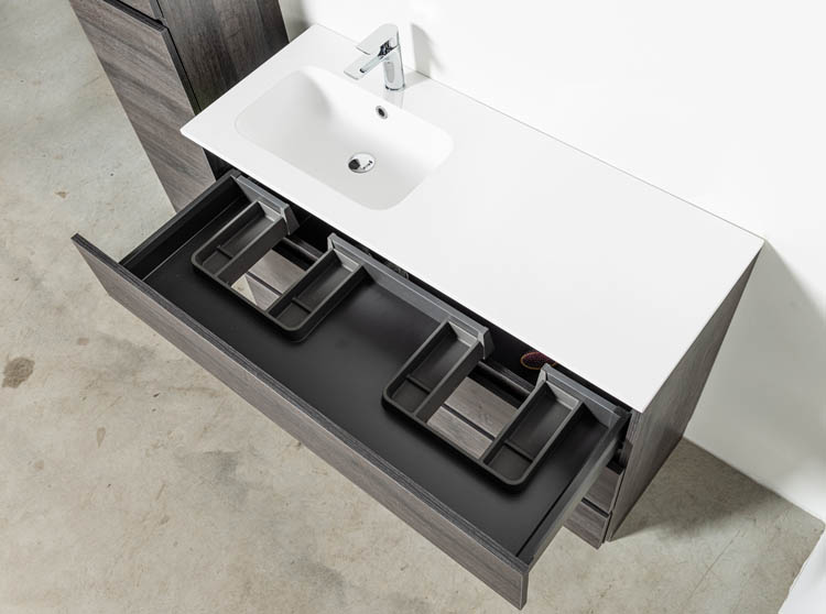 Meuble de salle de bain chêne foncé 1200mm à poser lavabo gauche