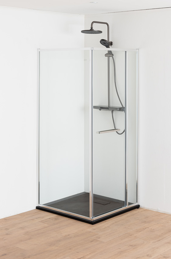 Douche d'angle Ares avec porte peu encombrante chrome 90x90x190cm