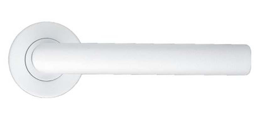 Poignée de porte pro I shape blanc structure ronde 19mm set avec rosaces sans plaque de clé