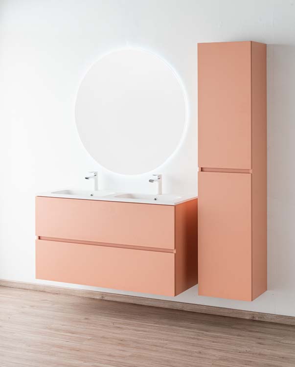 Meuble de salle de bains Puro blush suspendu avec lavabo double blanc mat 120cm