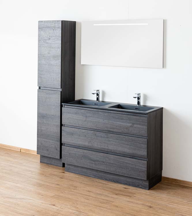 Meuble salle de bain Dotan chêne foncé 2 lavabo noir mat