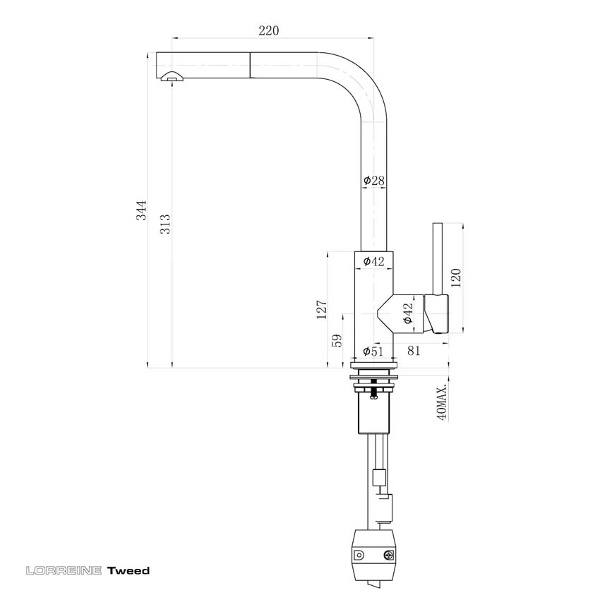 Robinet de cuisine Lorreine Tweed or bec extractible