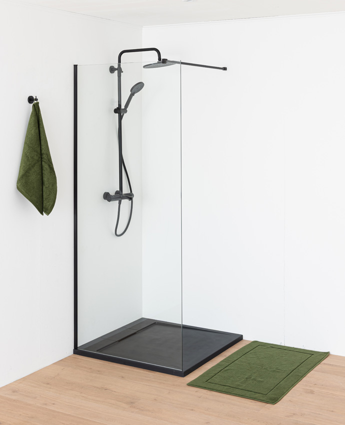 Douchebak Akon polybeton mat zwart 90x90cm