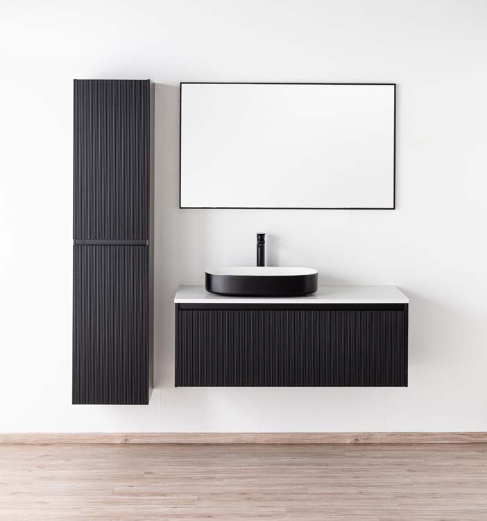 Meuble de salle de bains Windsor noir mat suspendu avec vasque à poser simple 120cm