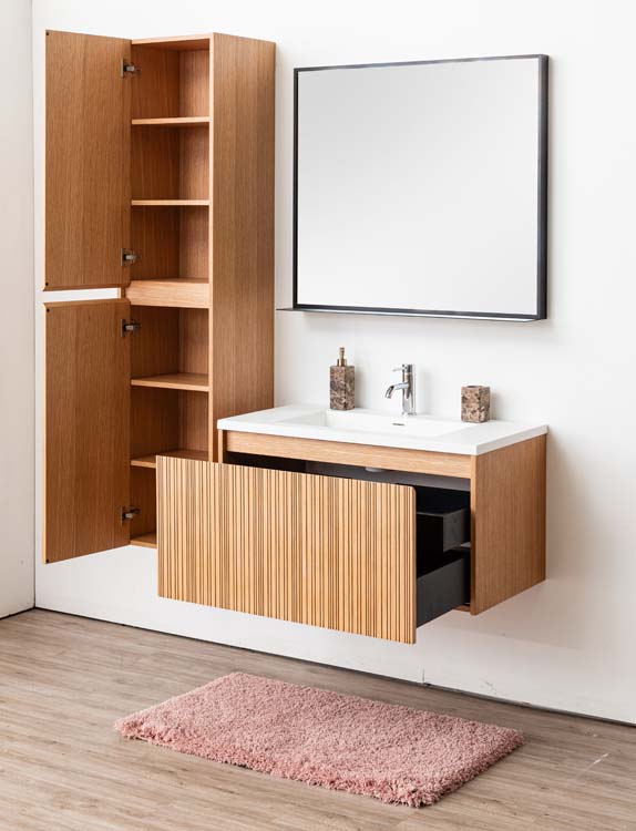 Meuble de salle de bain Warren afrormosia 900 mm lavabo blanc mat