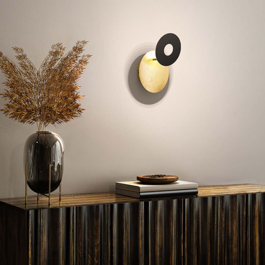 Wandlamp LED bladgoud/zwart 7W 3000K 18 x 14 cm