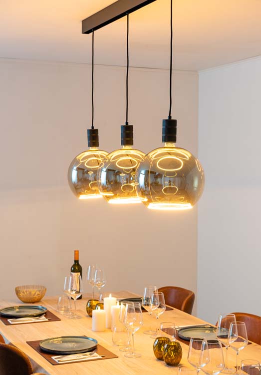 Rail lumineux design Béa noir set 1,2m 3 lustres Smokey Grey E27 3x8W