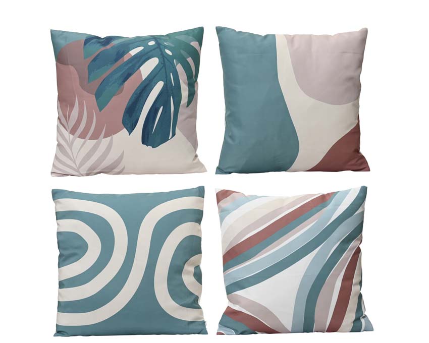 Buitenkussen polyester mix blauw en wit 45x45x4cm