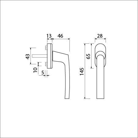 Raamkruk zwart mat RAL9005M met stift 7x40mm