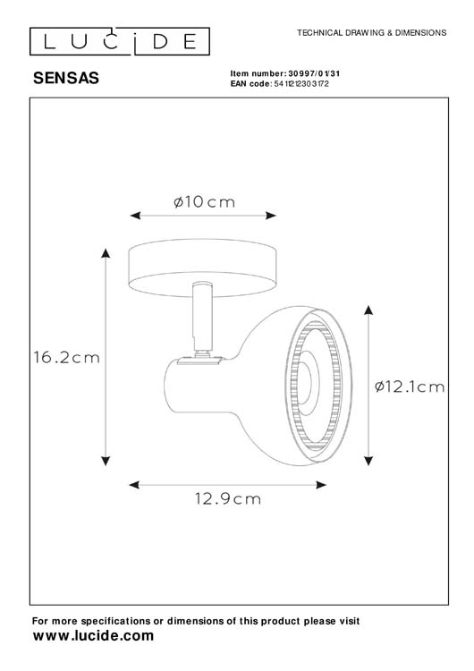 Lucide SENSAS - Plafondspot - 1xES111 - Wit
