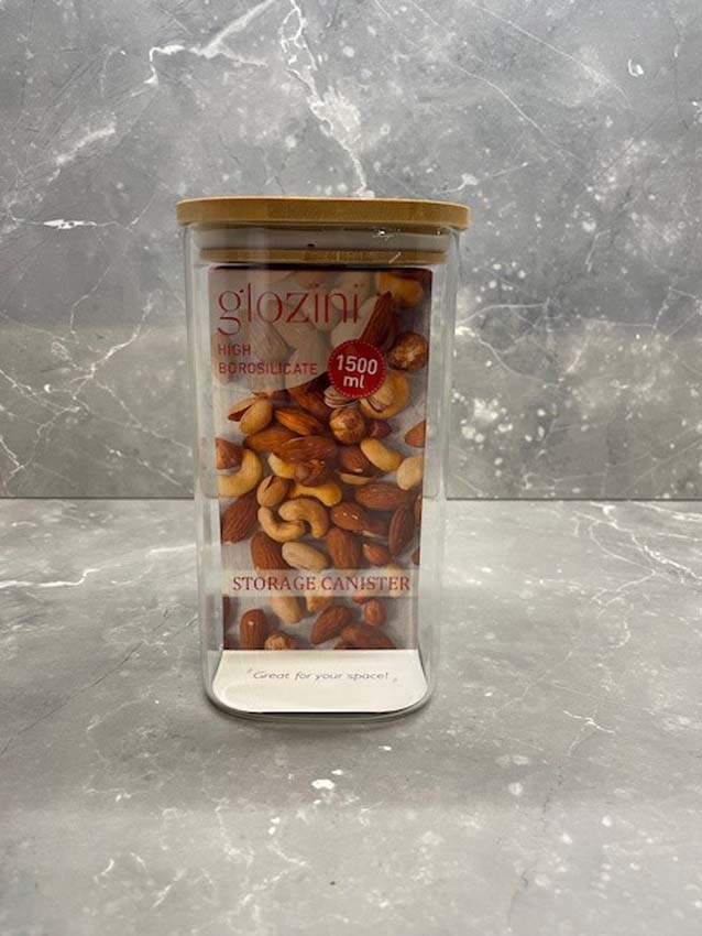 Boîte de stock haute en verre/bambou transparent 150cl