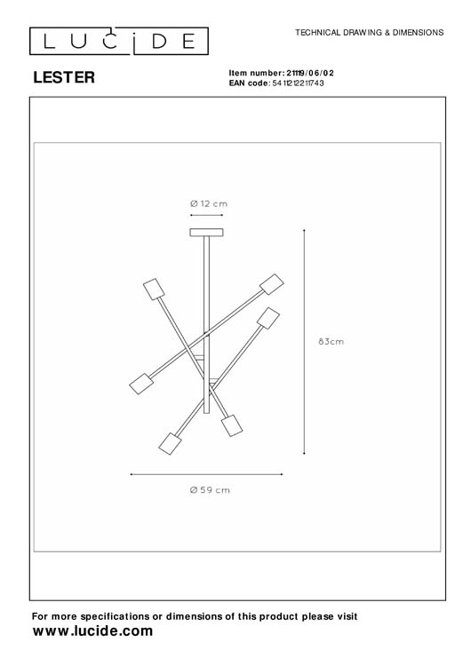 Lucide LESTER - Plafonnier - 6xE27 - Or Mat / Laiton