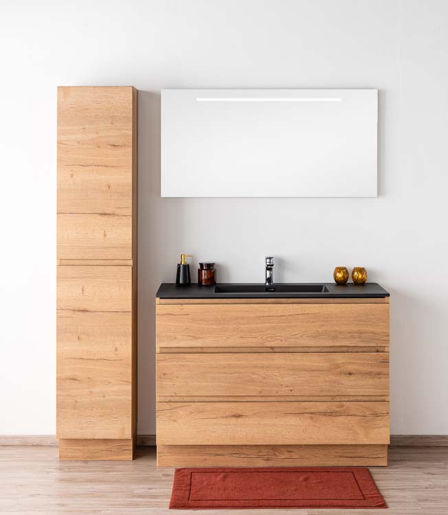 Badmeubel Daria eik goudbruin 1200 mm 1 wastafel staand zwart mat