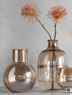 Vase verre ambre rond strié grand 36 cm