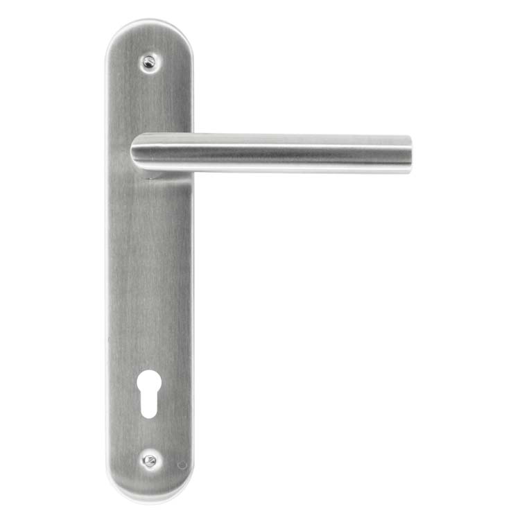 Deurkruk pro belluno 19mm inox plus deurschild met cilinder