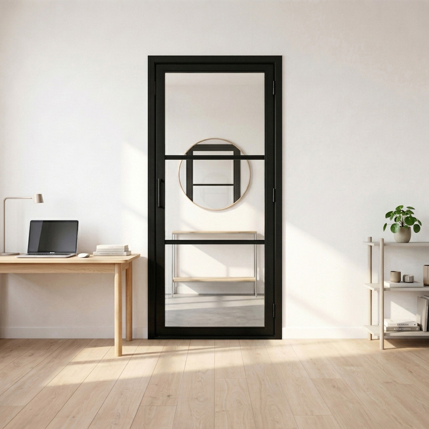 Complete deur 63cm steel look feeling black 3R helder glas 201.5cm