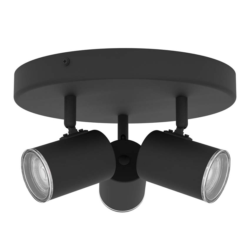 Spot en saillie - Noir - Ø23xH11,5cm - Dimmable - GU10 - 3x5W - rond