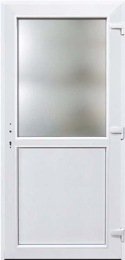 Porte extérieure semi-vitrée PVC verre mat blanc 980x2180mm ouvrant à droite